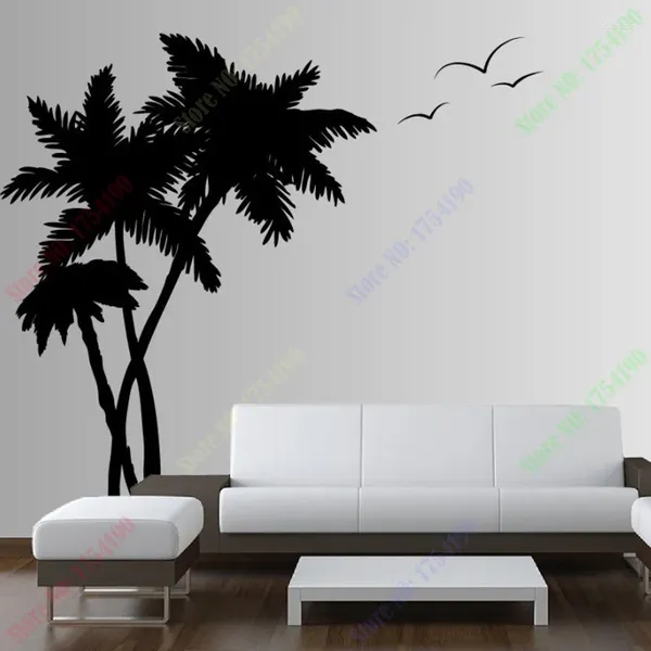 Adesivi murali Palma Cocunut Tree Decal Gabbiano Uccelli Nursery Ocean Room Nautical 3 Trees