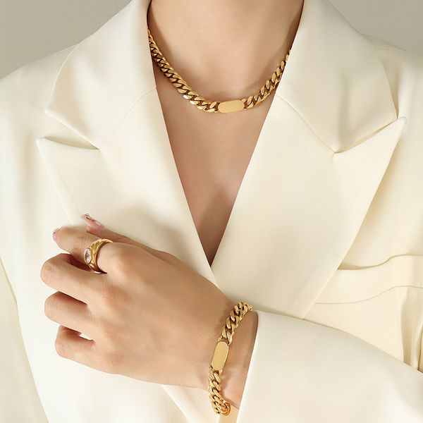 Set di gioielli da ballo di moda hip-hop con collana in oro 14k a catena spessa