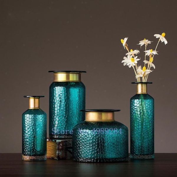 100% novo nórdico vidro transparente ouro côncavo cobra vaso de flores sala estar arranjo flor hidroponia casa Decoration243z