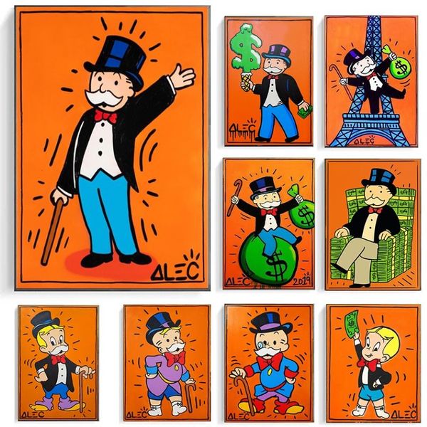 Cavalheiro dos desenhos animados homem rico alec monopoly cartazes e impressões pinturas em tela quadros de arte parede para sala estar decoração casa cua250s