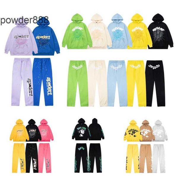 Meichao New Sp5der 555555 Spider Web Casual Set mit samtlosem Kapuzen-Sweatshirt, Beinlängen TCTM