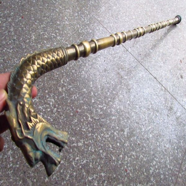 Vintage velho cobre andando esporte varas bengalas trekking forte-cabeça de dragão handle319g