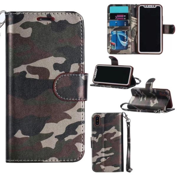 Caso carteira para iphone 5 6 6s 7 plus capa do exército padrão de camuflagem kickstand couro saco do telefone caso para iphone 7 8 plus3947284