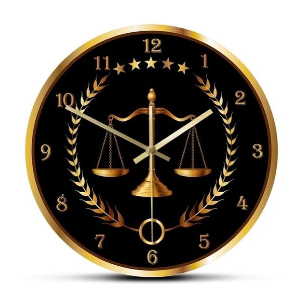 Scale of Justice Moderne Uhr, nicht tickende Uhr, Anwalt, Büro, Dekoration, Kanzlei, Kunst, Richter, Gesetz, Hängewanduhr, LJ201211296S