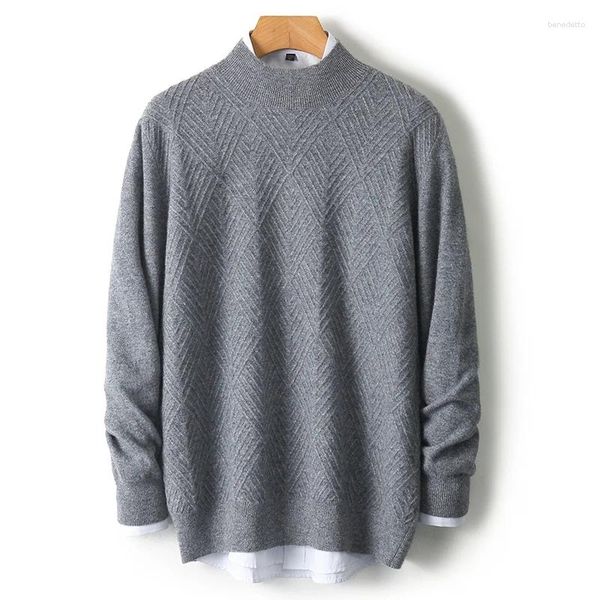 Suéter masculino outono/inverno lã cashmere meia gola alta manga comprida solta tamanho grande pulôver engrossado casual malha top