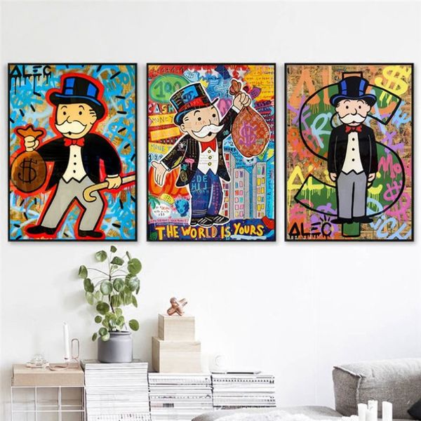 Alec Graffiti Monopoly Millionaire Money Street Art Canvas Painting Poster e stampe Modern Wall Art Pictures for Home Decor3432