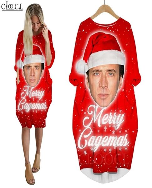 Abito da donna Divertente attore Nicolas Cage Stampa 3D Abiti da figlia larghi Manica lunga Casual Streetwear Abito da tasca natalizio W2206165391168