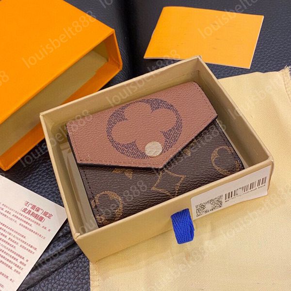 NOVA marca de luxo 2024 Classic Designer Clasp Wallets Zoe Wallet em Brown MULHERES Pequenos artigos de couro dentro da bolsa com zíper Bolsa curta com caixa original porta-cartões