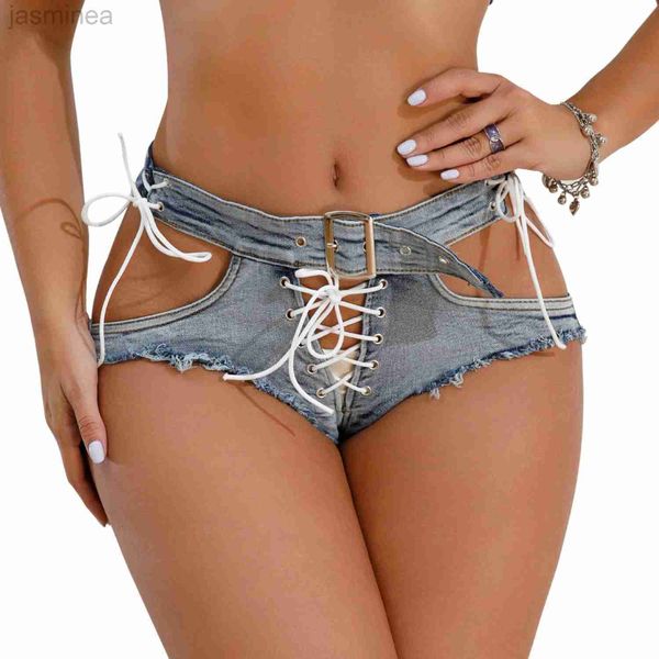 Shorts femininos verão sexy denim shorts oco bandagem cortada calças quentes denim curto jean S-XXL ldd240312