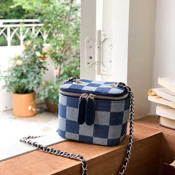 Небрендовая новая сумка HBP на цепочке с перекрестной перевязью, модная клетчатая мини-джинсовая сумка в клетку «Шахматная доска», маленькая квадратная сумка через плечо на ремне