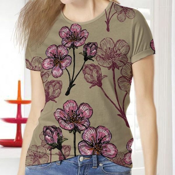 T-shirt da donna T-shirt da donna Stampa 3D Modello botanico T-shirt estive Manica corta Camisetas di lusso Harajuku Mujer Casual Ragazze Ladies