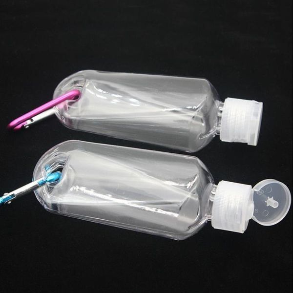 Flacone spray alcolico vuoto da 50 ml con gancio portachiavi Bottiglie disinfettanti per le mani in plastica trasparente trasparente per viaggi Lhgua Tatpn