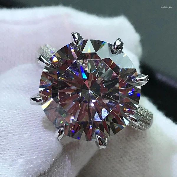 Cluster anéis solitaire 10ct laboratório moissanite anel de diamante real 925 prata esterlina banda de casamento para mulheres homens jóias de noivado