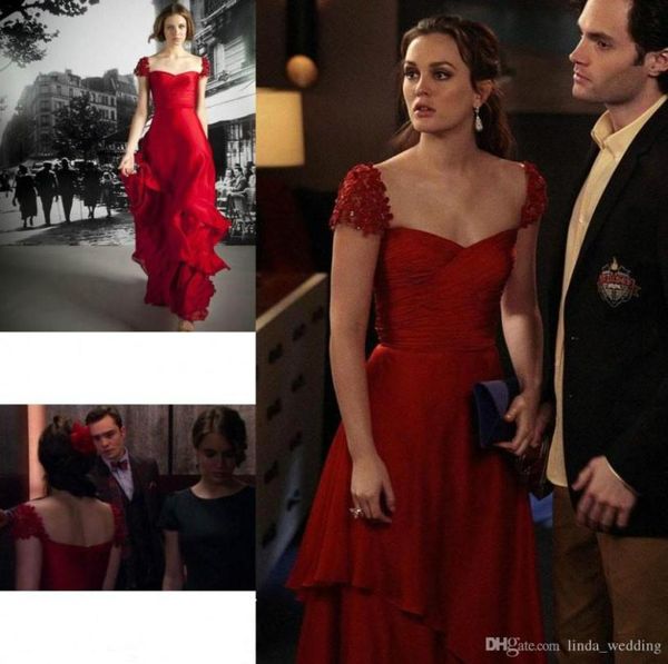 Gossip Girl Leighton Meester Cor Vermelha Vestido de Noite Novo Sexy Chiffon Longo Vestido de Festa Formal Celeybrity Dress5137485