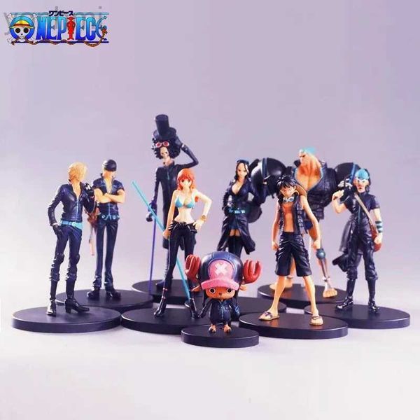 Action Figures Toy 9 pezzi Set Nero Dorato Colore bianco Anime Figure One Piece Rufy Zoro Sanji Nami Brook Action Figure Collec Cool Model Toy Gifts ldd240312