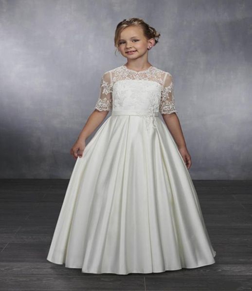 Vestido clássico da menina de flor com botões superiores de renda meia mangas personalizado para princesa meninas vestidos de concurso barato custom made4019134