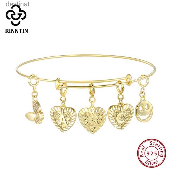 Bracciale con perline Rinntin in argento sterling 925 fai da te con lettera iniziale per le donne, moda personalizzata, nome, simbolo, braccialetto, regalo di gioielli SB169L24213