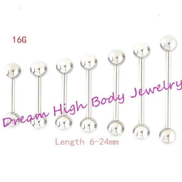 16g barra de língua barra reta anel de mamilo piercing sobrancelha tregus 12mm 6mm 14 16 24mm comprimento orelha parafuso prisioneiro corpo jóias 100pcslot 240226