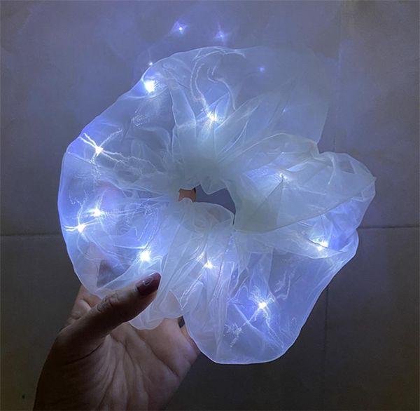 Led luminoso hairbands scrunchies feminino meninas headwear corda de cabelo simples faixa de pulso anéis de borracha presente de festa de aniversário 20pcs9303445