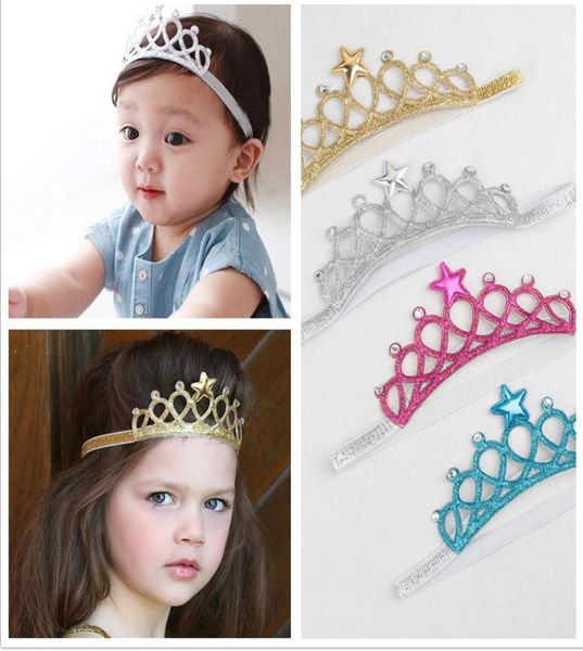 Baby Mädchen Stirnbänder Sparkle Crowns Kids Grace Crown Haarschmuck Tiaras Stirnband mit Stern Strass 4 Farben für Kleinkinder KH3863681