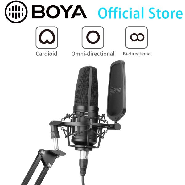 Microfoni Boya BYM1000 Microfono diaframma grande microfono a bassacut microfono a condensatore cardioide per lo streaming di gioco Vlog di trasmissione in studio