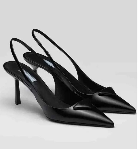 Elbise ayakkabıları zarif yaz üçgen fırçalanmış deri sandalet kadınlar Slingback pompaları lüks ayakkabı yüksek topuklu parti düğün 8811ess