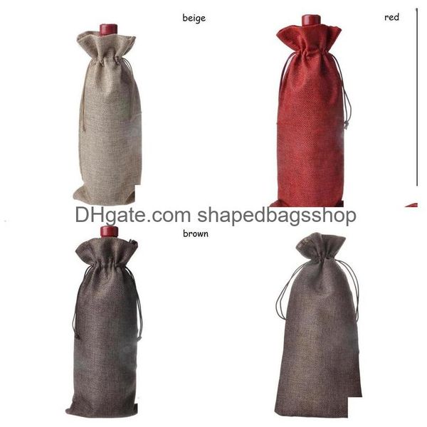 Presente Envoltório Juta Vinho Sacos Champagne Garrafa Ers Bolsa Burlap Embalagem Saco Festa Decoração202173 Drop Delivery Home Garden Festivo Supp Dhgj0