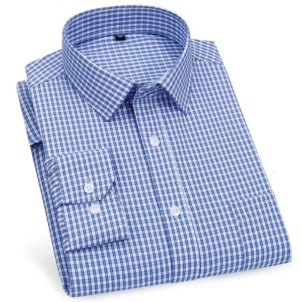 Camicia a maniche lunghe casual da uomo d'affari di alta qualità Camicie eleganti sociali maschili a quadri scozzesi a righe classiche per uomo viola blu 240301