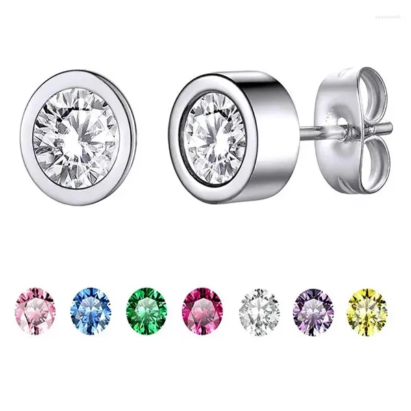 Orecchini a bottone GoldChic Orecchini a bottone con pietra portafortuna per donna Taglio rotondo Cubic Zirconia Acciaio inossidabile 7 Pietre portafortuna Gioielli intercambiabili