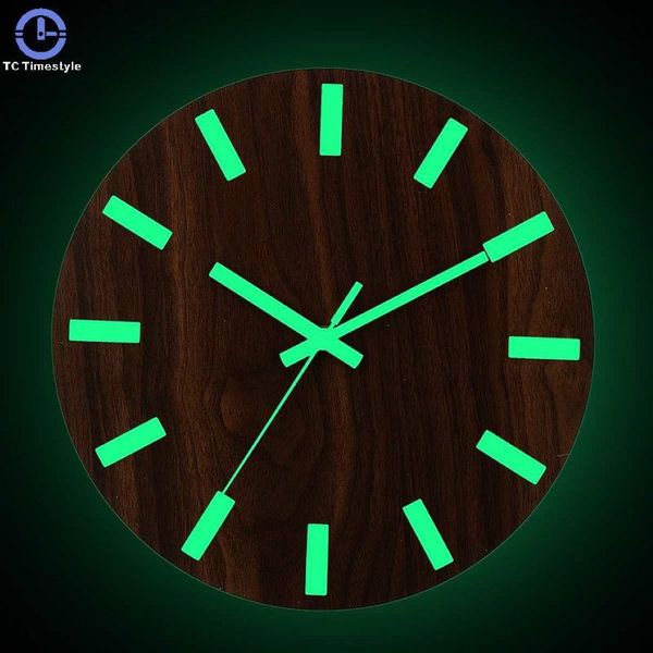 Número digital relógio de parede 3d luminoso silencioso simples quartzo pendurado relógios madeira minimalista relógio decoração de casa brilho escuro 12 polegadas y2001269w