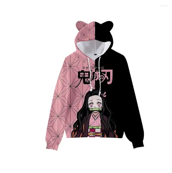 Kadın Hoodies Japonya Anime Demon Slayer Külot Kadın Hoodie Kedi Kulakları Karikatür Sweatshirt Gençler Erkek Kızlar Cosplay Kostüm Sweatshirt