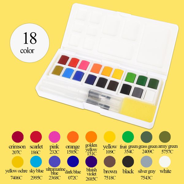 Оптовая продажа Ручки для рисования 18 цветов Наборы акварельных красок с ручкой для водяной кисти