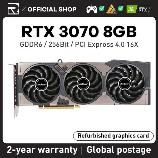 JIESHUO RTX 3070 8GB Placa gráfica Nvidia Geforce GDDR6 256bit Triple Fan GPU PCIE 4.0X16 Suporte para computador desktop para jogos