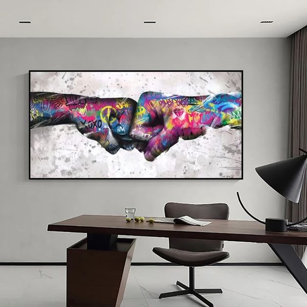 Dekorative Malerei Wandkunst Bild und Wohnzimmer Leinwand Gemälde für moderne Heimdekoration Kinder Graffiti Faust Handschellen290K