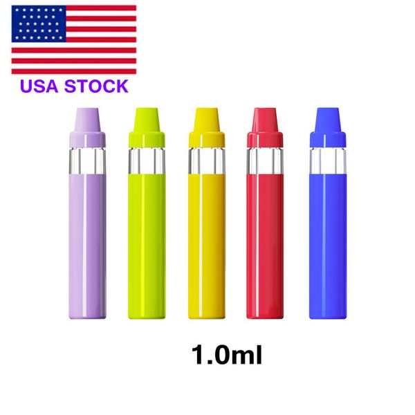 USA STOCK 1.0ml Penna Vape monouso ricaricabile vuota 350mAh Batteria Kit statore olio denso 5 colori 50 pezzi / custodia Ordine campione Personalizza LOGO disponibile