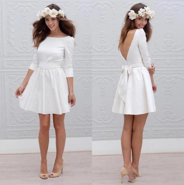 2020 vestidos de formatura curtos com 34 mangas simples barato mini recepção branco vestido de baile sexy sem costas festa wear5019351