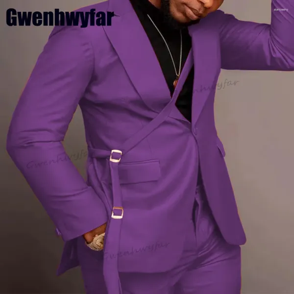 Ternos masculinos gwenhwyfar moda roxo masculino terno conjunto fino ajuste casamento padrinho smoking casual festa jaqueta calças 2 peças traje homme