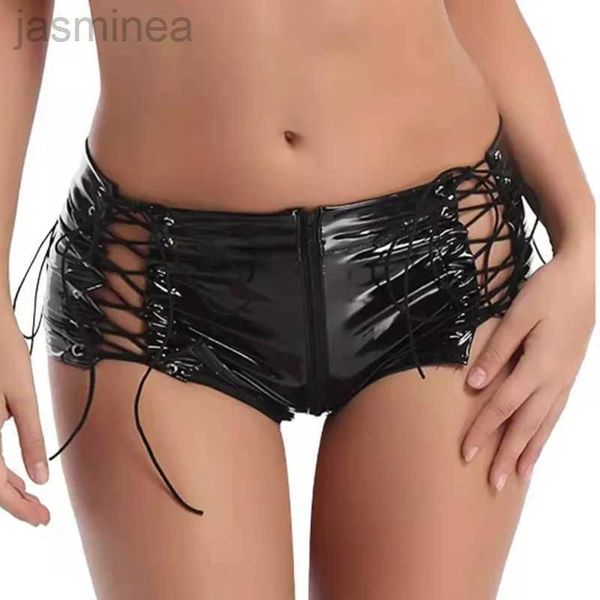 Shorts feminino cintura baixa shorts de couro sexy fino renda preto vermelho verão calças curtas casual moda pvc shorts plus size xxxl ldd240312