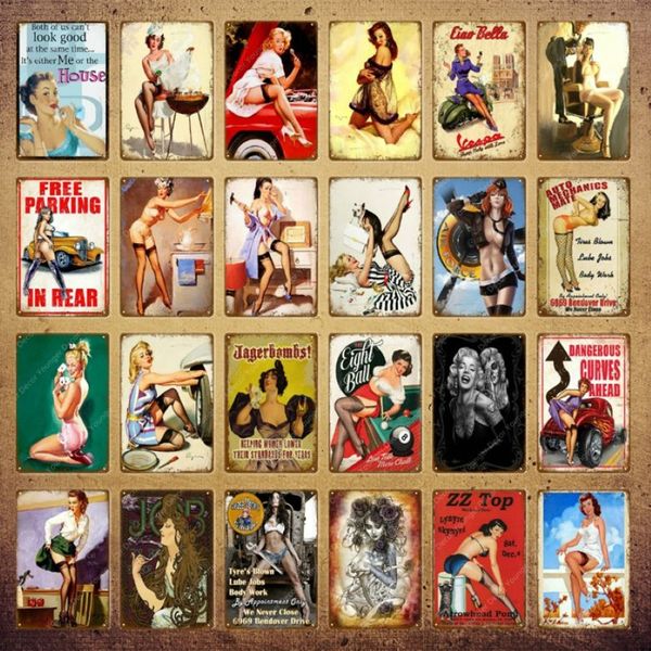 Vintage Retro Seksi Lady Pin Up Kız Boyama Teneke İşaretler Metal Poster Duvar Etiketi Bar Kahve Evi Kulüp Ev Dekoru YI-076250C