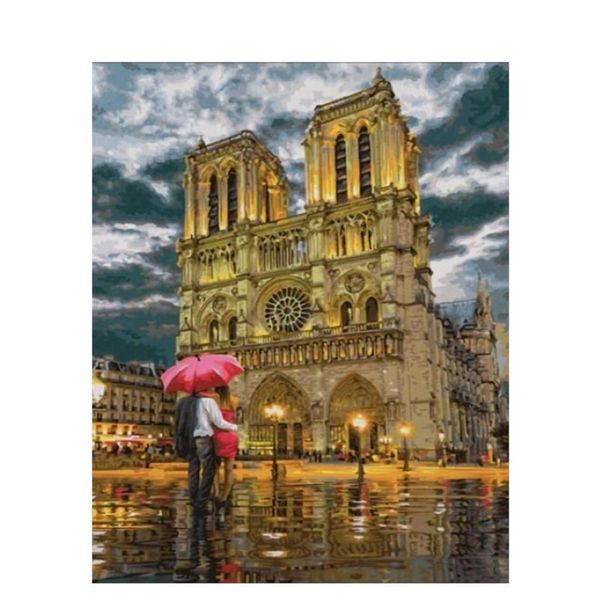 Dipinti PoCustom Pittura ad olio con numeri Paesaggio di Notre Dame Fai da te 60x75 cm Pittura su tela Cornice Paesaggio Home Decor196L