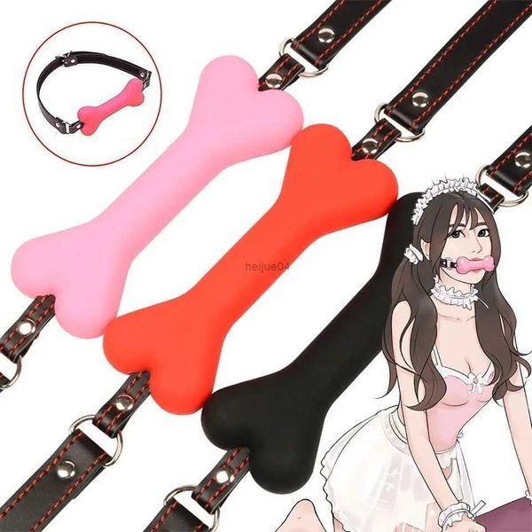 Brinquedos adultos macio arnês boca silicone cão osso bola mordaça boca aberta mordaça bdsm bondage escravo mordaça produtos sexuais sm brinquedos sexuais para mulheres l2403