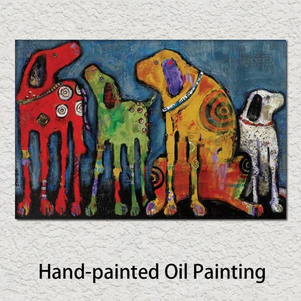 Arte su tela Cani Dipinti ad olio Amici Pittura astratta Opere d'arte Animali Fatti a mano Immagine moderna per soggiorno Regalo di Natale2737