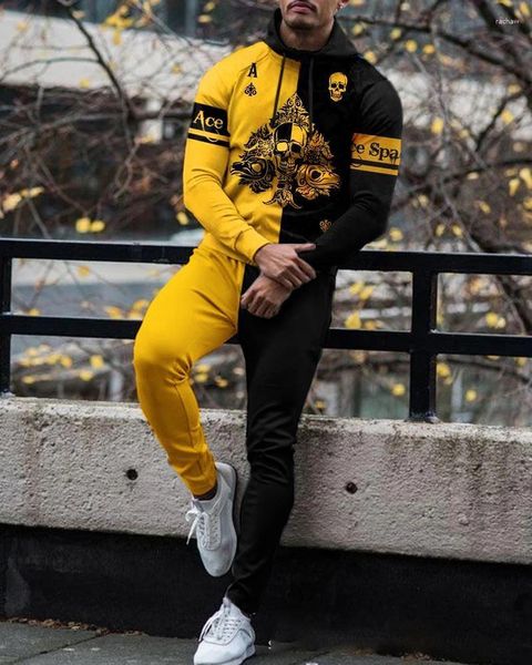 Tute da uomo Anno Ace Felpa con cappuccio Set Felpa Stampa Uomo/Donna Autunno Inverno Cappotto Pullover Abbigliamento Harajuku Giallo Nero Abito Felpa con cappuccio unisex