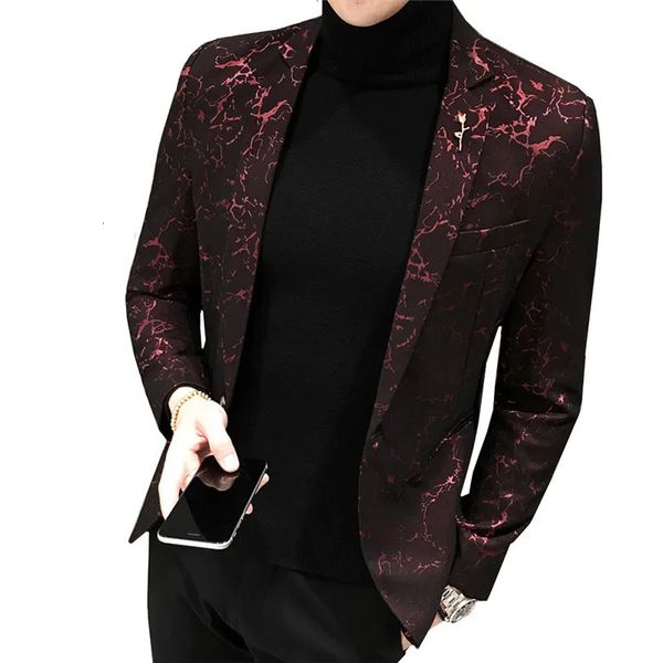 Giacca da ballo di lusso per feste Autunno Uomo Filato Shinny Vino Rosso Blu Nero Giacca blazer da uomo Slim Fit Abito da lavoro Cappotto Giacche 240304