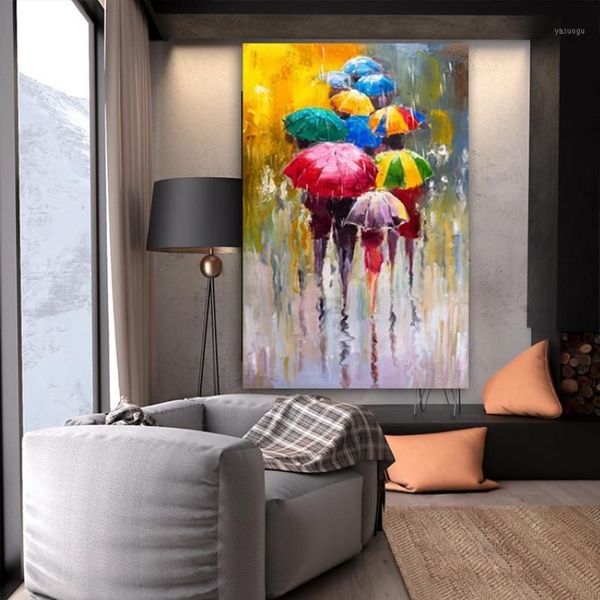 Pinturas Wangart Retrato abstrato Impressão a óleo em impressões de arte de lona Menina segurando uma pintura de guarda-chuva para Room187V