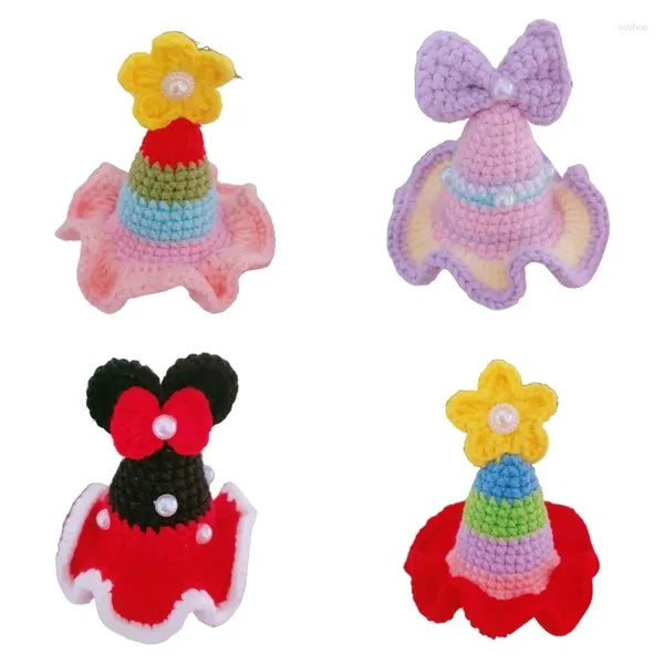 Acessórios de cabelo Lindas meninas 3D Aniversário Hat Pin Cartoon Clip Knitting Baby Hairpin com Flor / Bowknot Charm