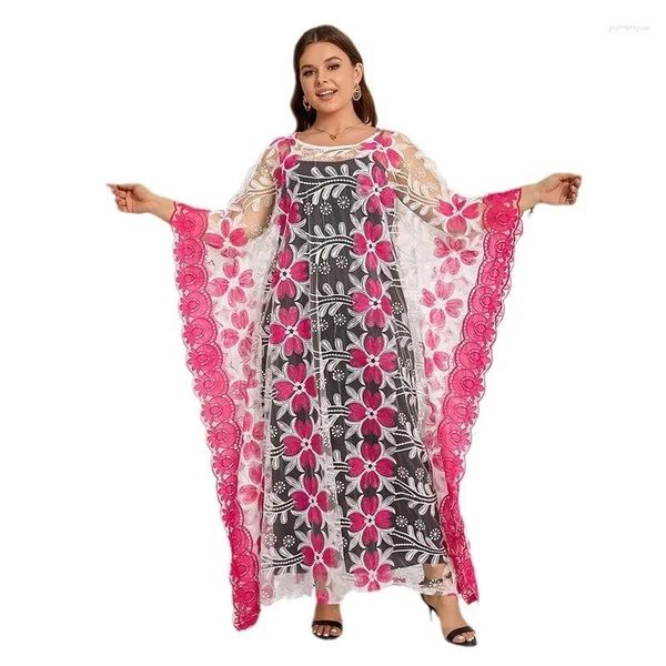 Ethnische Kleidung 2024 Plus Size Afrikanische Hochzeit Party Kleider für Frauen Sommer Elegante Spitze Lange Maxi Kleid Muslimischen Mode Abaya mit Inneren