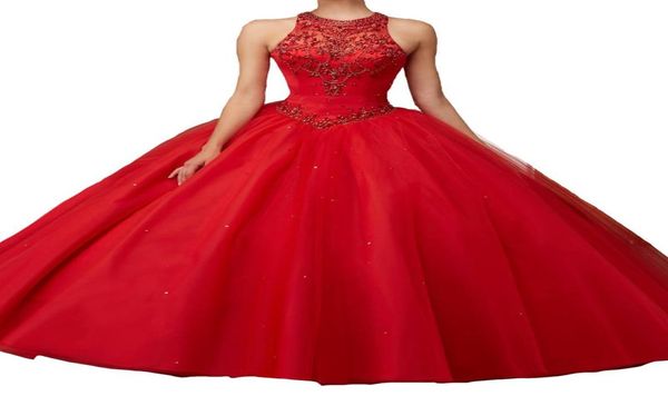 Abito da quinceanera in cristallo con collo alto da donna in tulle, lunghezza del pavimento, abiti da ballo per ragazze 15 16 giacca taglie forti, economico, nuovo Natale 109781211644