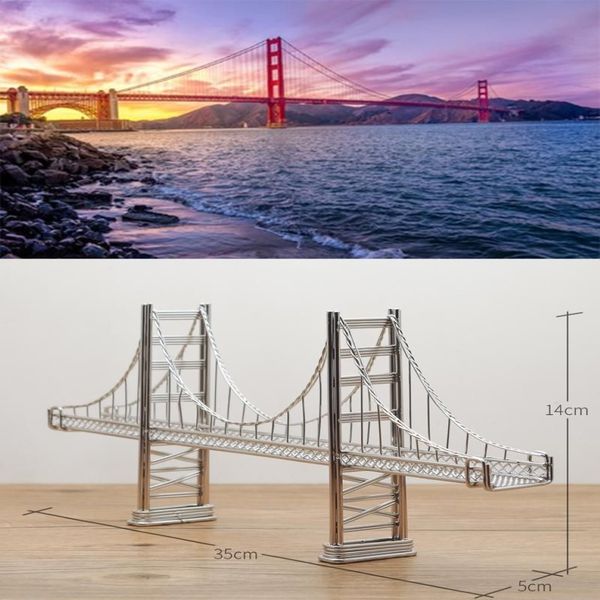 Estatuetas de objetos decorativos 6 13 78 ''Modelo de fio de aço Golden Gate Bridge Arquitetura autêntica Estátua Cartão Ho292M