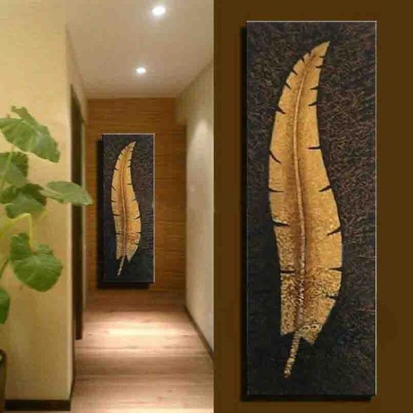 Parete verticale fatta a mano su tela grande soggiorno moderno Corridoio corridoio decorazione pittura a olio foglia oro immagine decorazione della casa233p